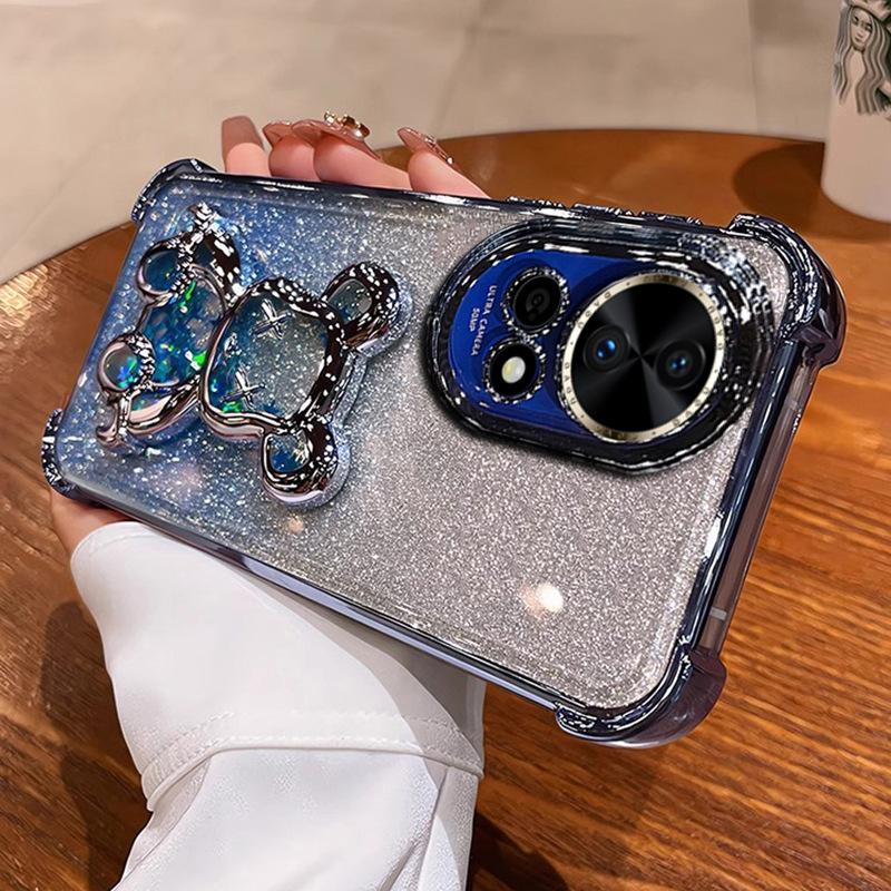 Applicable To Huawei Nova16 Mobile Phone Case Four Corners Anti-drop Nova14Pro Electroplated Silicone Soft Case Loose Powder Quicksand Bear
