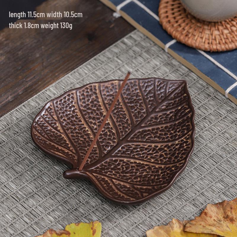 Ceramic Ginkgo & Bodhi Leaf Incense Holder - Creative Home Decor Ornament