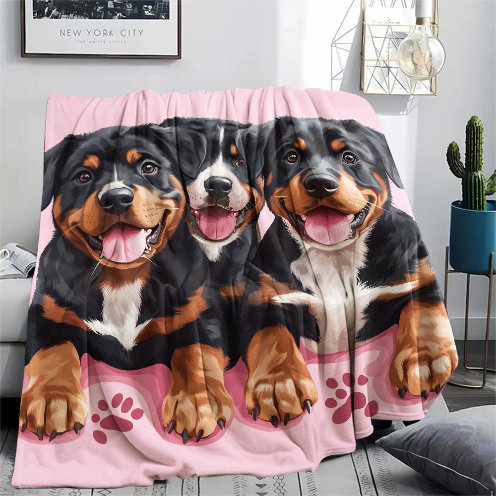 Pink Rottweiler,pattern Flannel Blanket, High quality Comfortable for All Seasons, Home Decor, Warmth and Comfort, Perfect for Gifts.