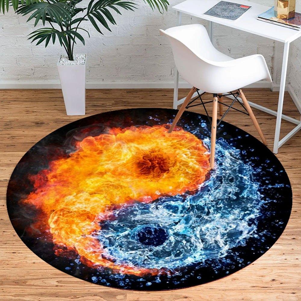 Flame & Water Yin Yang Symbol Art PrintRound Non-Slip Chair Mat Chair Carpet for Office Rugs for Office Decor Gift For Valentine's Day Mother's Day Ha