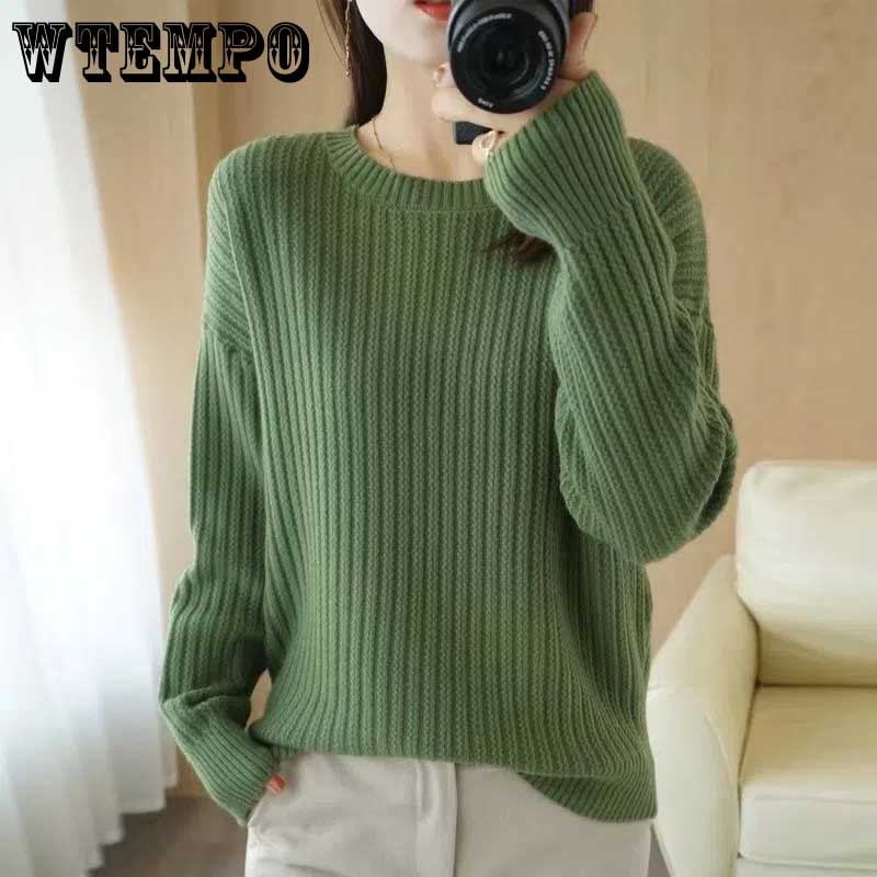 

Сутулый стиль Круглый шея Свитер Женщины Осень и Зима Пуловер Свободный Вязаный Нижний ВерхНяя Одежда Универсальный Свитер