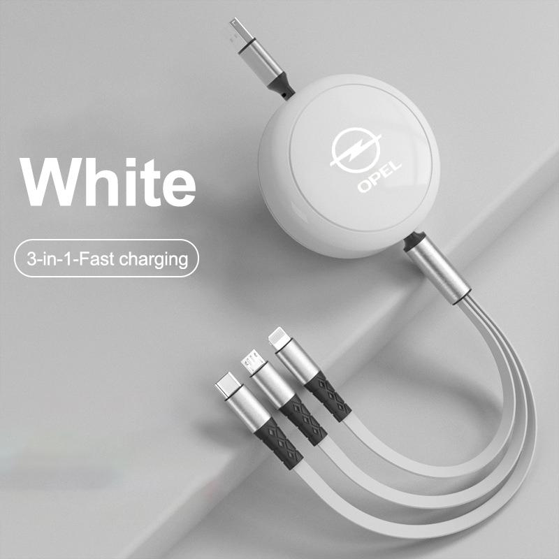 6A 100w Data Cable 3 in1 Fast USB Cable Retractable Portable Charging Line For Opel Astra Insignia Vivaro Corsa Mokka Zafira OPC