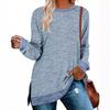 European American Women's Color Block Split Long Sleeve Crew Neck Loose Casual Pullover T-shirt Top