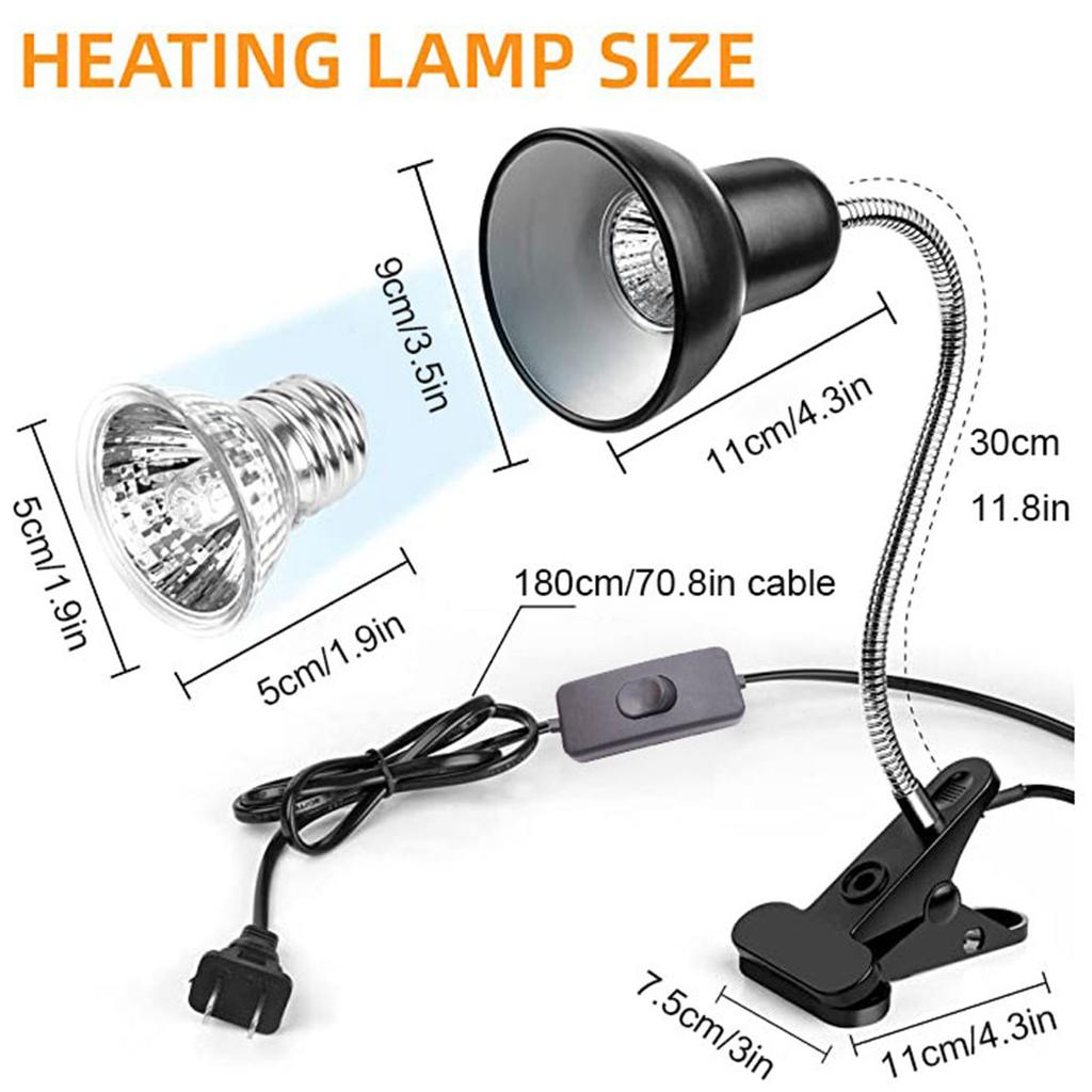 Black White Reptile Heat Lamp Blue Basking Spot Lamp UVA UVB Full Spectrum Sun Lamp with Rotatable Clip and Switch for Aquarium
