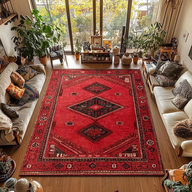RAKKS Retro Czerwony Dywan Perski / Turecki Dywan Obszarowy Antypoślizgowy Dekoracja Salonu Dywan Pod Sofę Dywanik Sypialniany Dywanik Podłogowy Kuchenny
