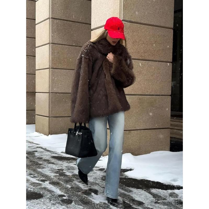 Faux fur coat lapel fashion warm women's clothing autumn and winter imitation fur jacket