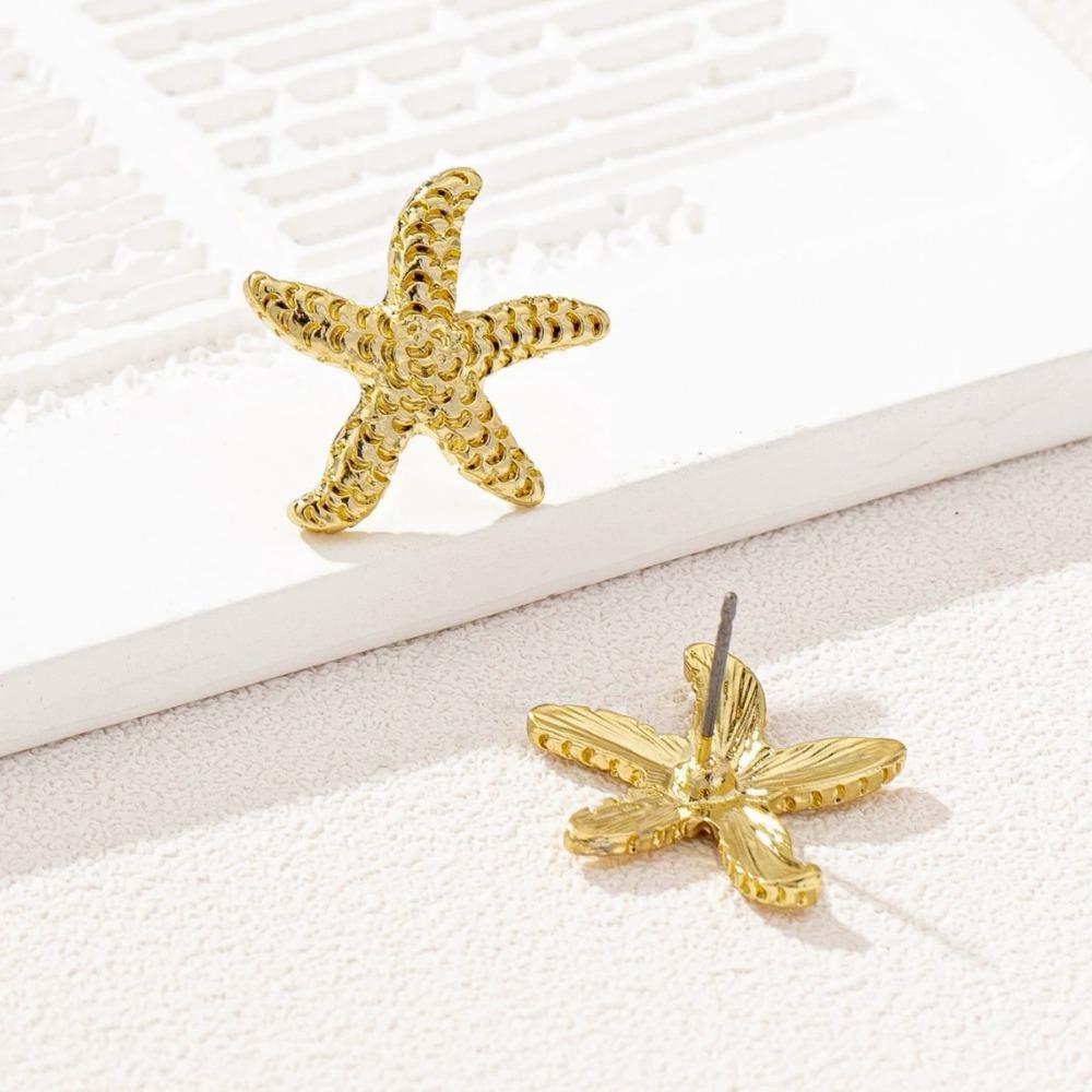 Vintage Gold Color Starfish Shell Stud Earrings Summer Ocean Fashion Jewelry for Women Party Accessory Gift