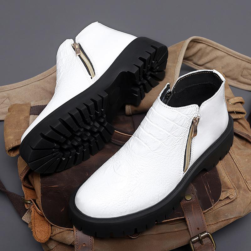 Fashion Mens Chelsea Boots Side Zipper Mid Top Leather Casual Shoes Vintage Style Male Ankle Boots Handmade Business Dress Botas