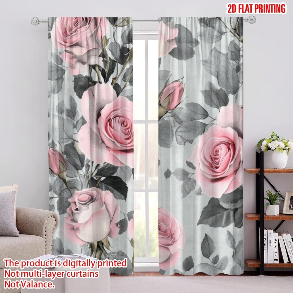 

2pcs,2D plane printing Curtains&Window Treatment Rosy Elegance Polyester (without rod) Decorations For Home Perfect for Bedroom, 52.50 × 116.00 cm 2 pcs