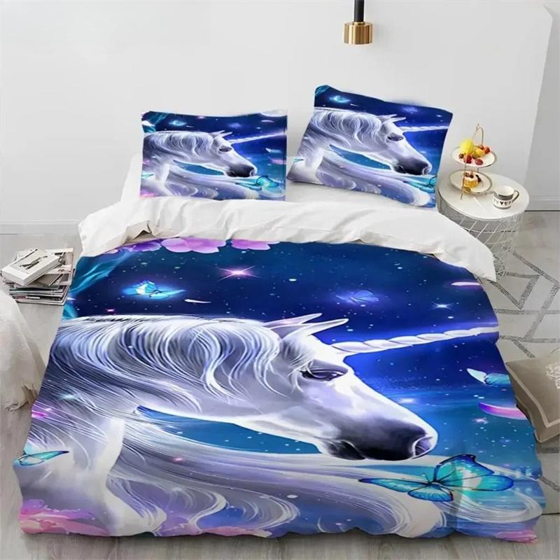 Unicorn Cute Cartoon Comforter Bedding Set,Duvet Cover Bed Set Quilt Cover Pillowcase,Queen Bedding Set For Child Boy Girl Gift