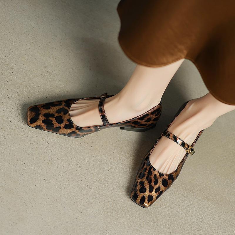 Horse Hair One-word Buckle Mary Jane Shoes Flat Leather Women's Shoes 2025 Autumn and Winter New Versatile Korean Version of Women's Leather Shoes