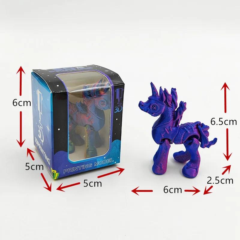 3D-gedruckte Einhörner, Tierspielzeug, Heim-, Zimmer-, Autodekorationen, Schreibtischdekorationen und freie Bewegung der Gelenke