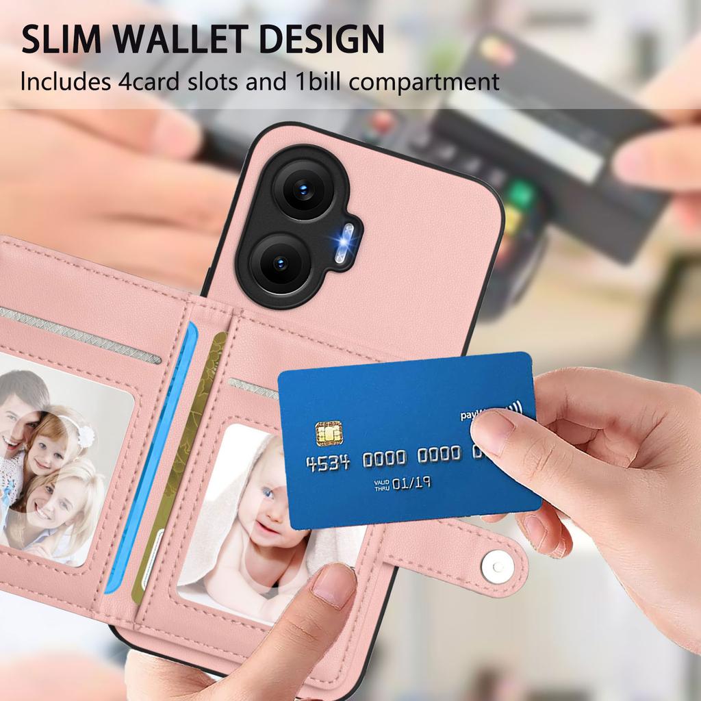 Für Xiaomi Poco F7 5G/Xiaomi Redmi Turbo 4 Pro 5G Hülle RFID-Blockierender Kartenhalter Ständer TPU+PU-Leder Handy-Rückseite