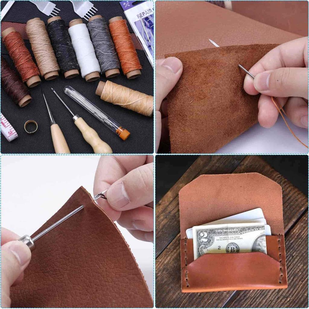 35Pcs Leather Sewing Tools Kit with 4mm Stitching Prong Punch Waxed Thread Large-Eye Needles for Beginners