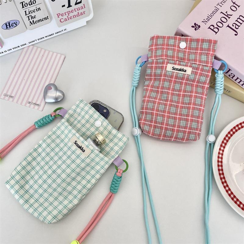1 High-value Plaid Diagonal Span Mobile Phone Bag, New Girls' Sundries Storage Bag, Key Mobile Phone Storage