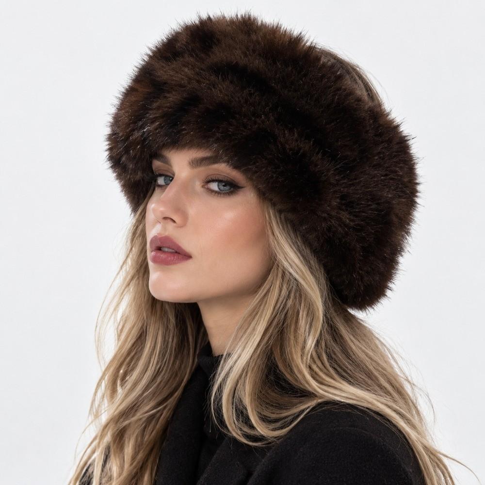 Rabbit Fur Leopard Print Hairband Animal Pattern Faux Fur Hair Band Winter Hair Accessories