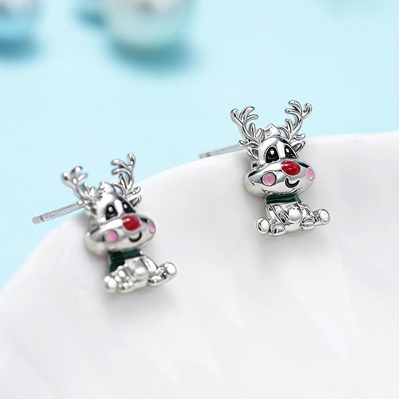 Cute Deer Elk Stud Earrings Painting Oil Christmas Sweet Jewelry Tiktok Live Earrings