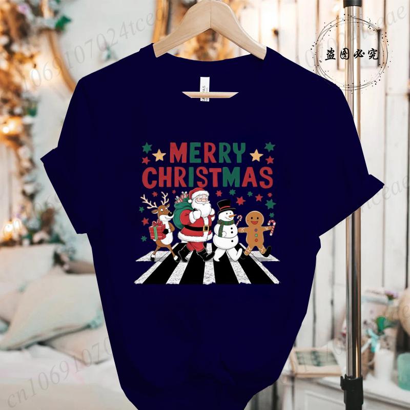 Merry Christmas Women Fashion T Shirt Christmas Print Funny Tops Womens Casual TShirt Holiday Xmas Party Tee Aesthetic Clothes