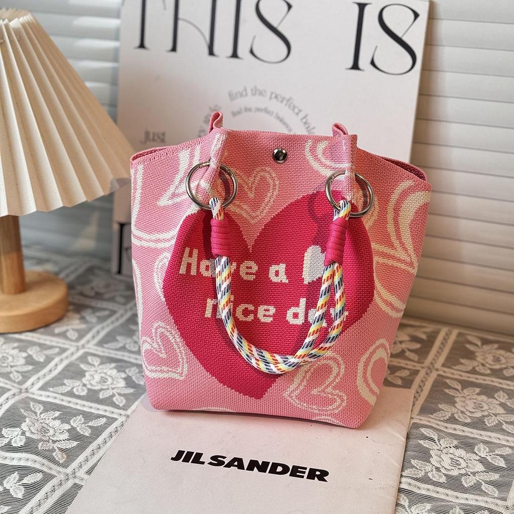 Large Capacity Japanese & Korean Knit Handbag - Portable, Commuter-Friendly Tote with a Small Square Design for Miscellaneous Items