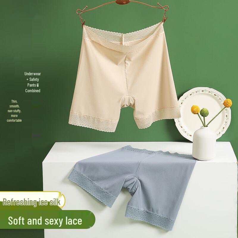 Hodo Women s Ice Silk Lace Trim Safety Shorts (2-Pack) M