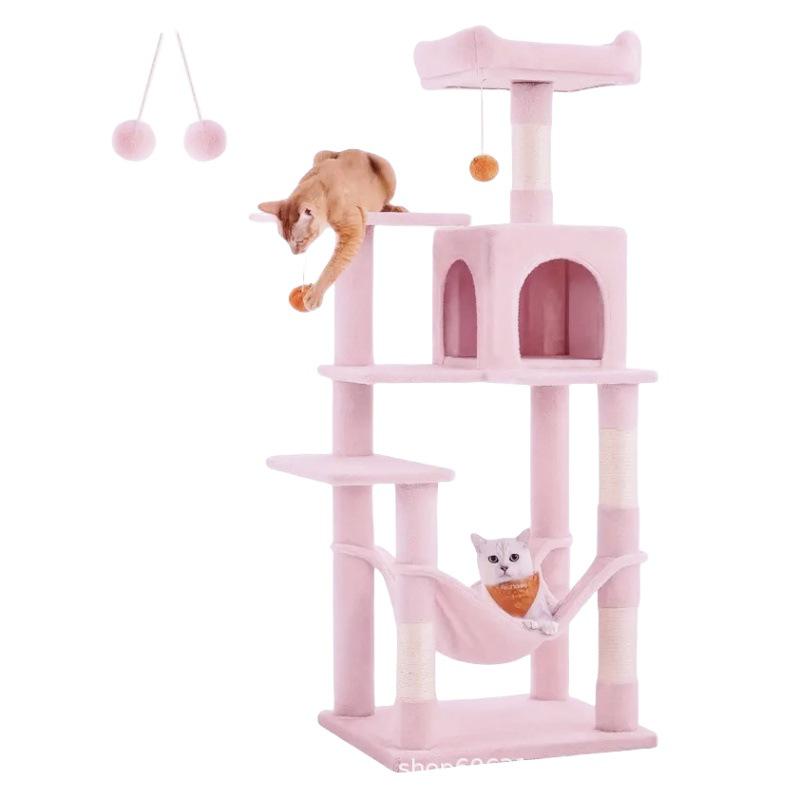 Medium Sturdy Sisal Cat Tree with Bed, Scratching Post, Integrated Frame, Toy Platform, and Kitten Supplies