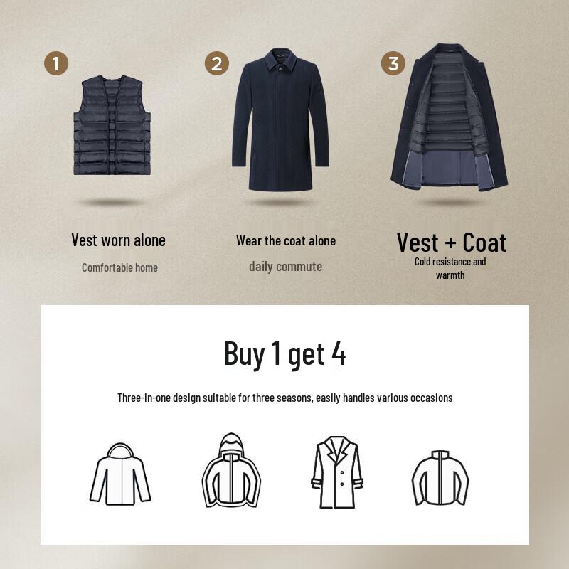 

Septwolves Men s Wool Blend Coat with Detachable Down Vest 3XL