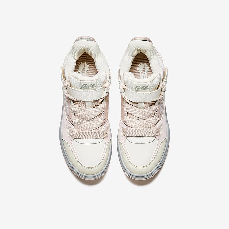 Anta Kids Bread Shoes Synthetic Leather Comfortable Versatile Non-Slip Wear-Resistant Mid-Top Sneakers Kids Sneakers White Gray A22448004-3