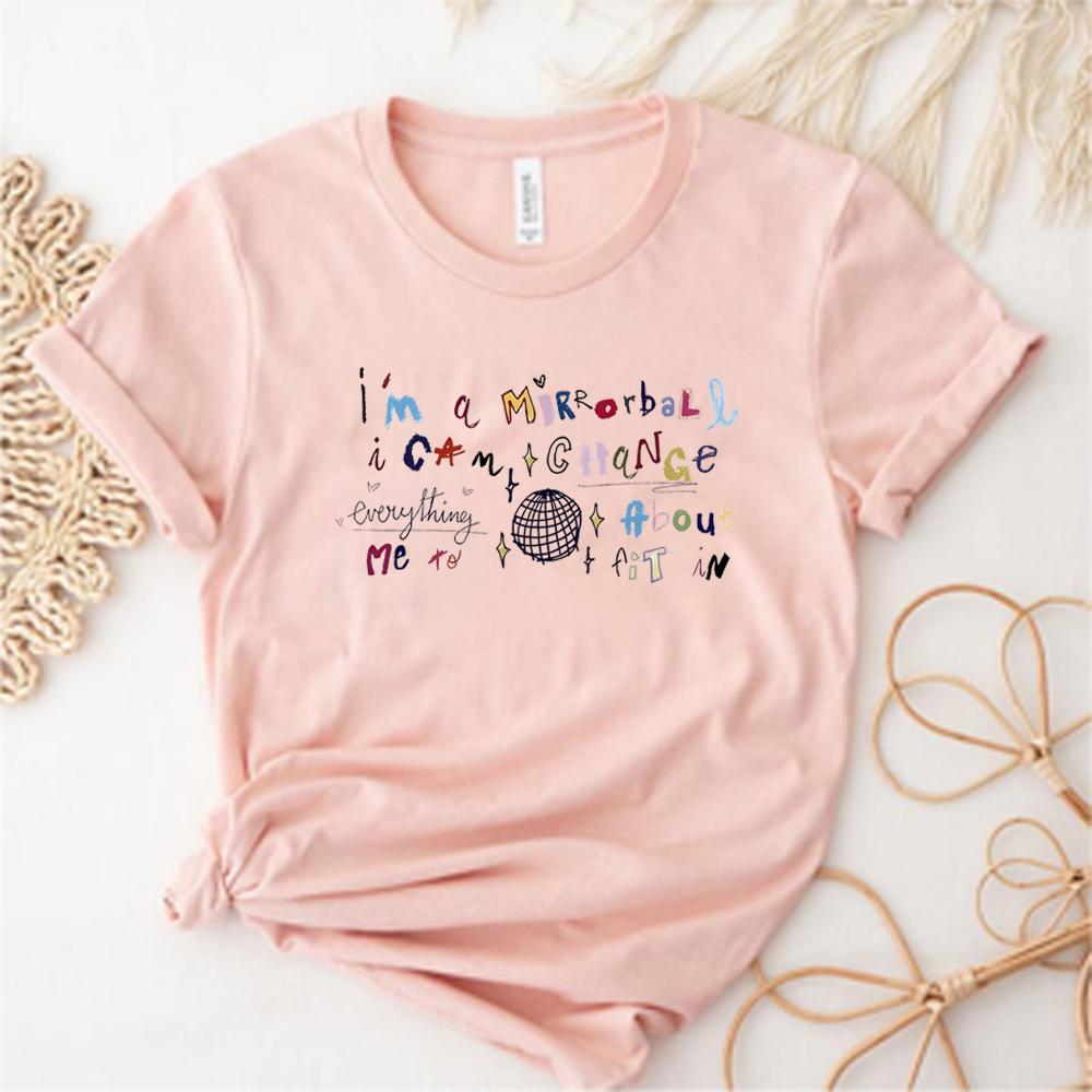 

Mirrorball T-shirt Harajuku Printed Shirts Cute Letter Short Sleeves Tops Unisex Trendy Graphic Shirt Y2k Top Gift for Girlfriend S
