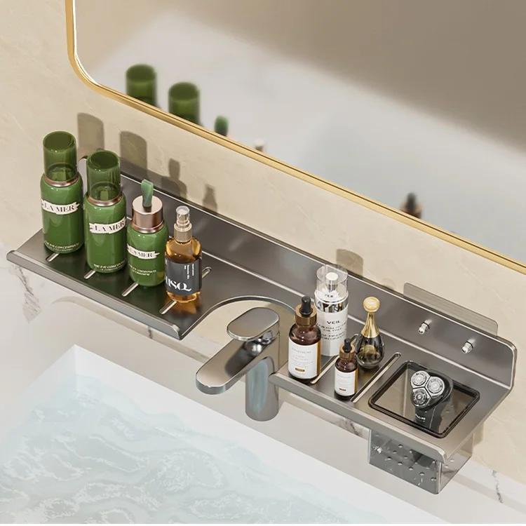 Modern Wall Mounted Mirror Front Bathroom Shelf Faucet Washbasin Washbasin Skin Care Products No Punch Bathroom Toilet Tray