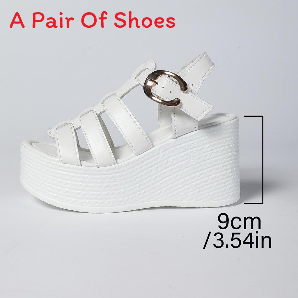 Roman Sandals Women Summer Thick Sole Pu Shea With Buckle For Casual Wear