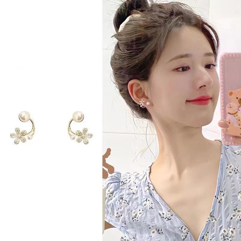 

Серебряные серьги-цветы S925 с цирконом, свежие серьги-пусеты спереди-сзади