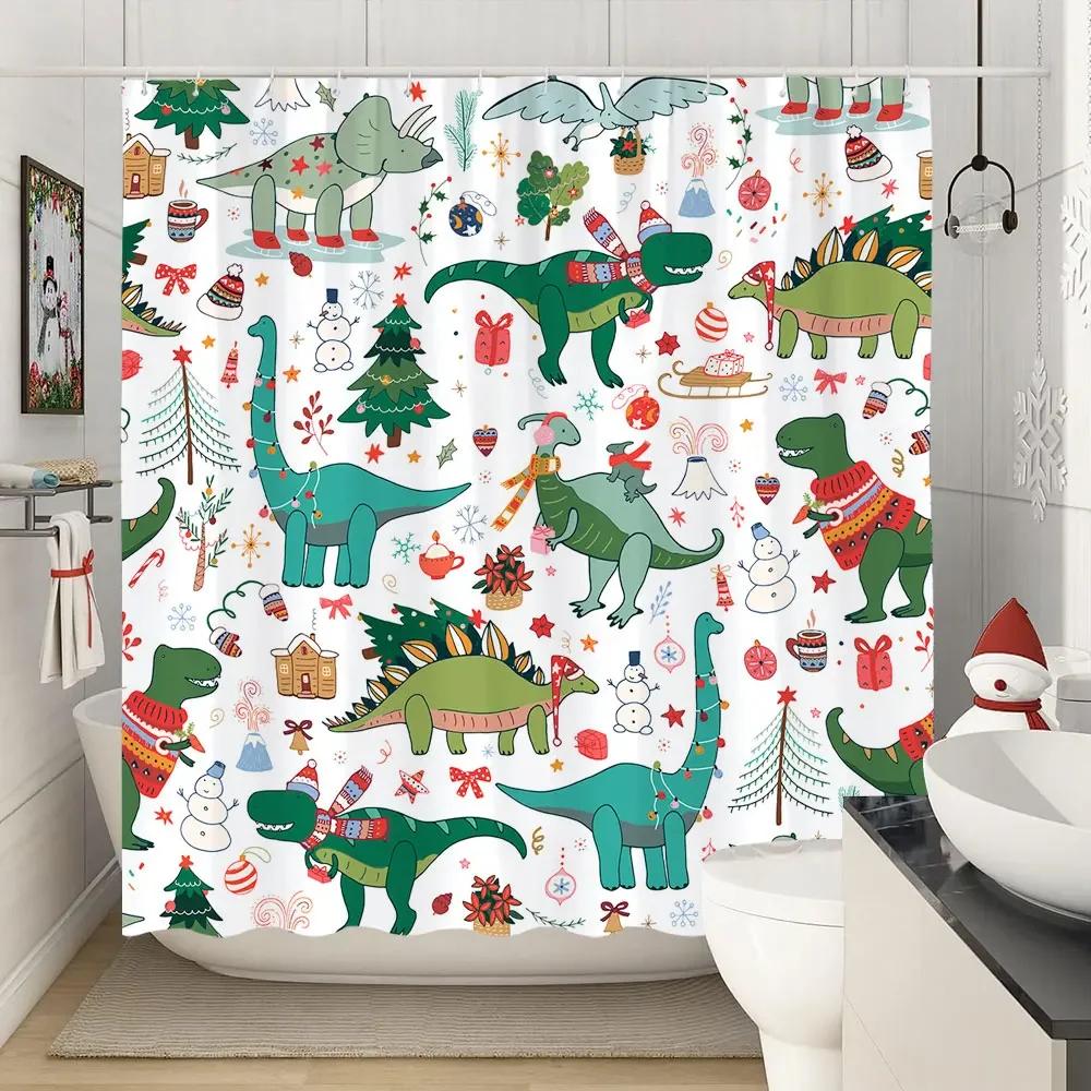 

GAEChristmas Gift Theme Shower Curtains Snowman Christmas Tree Mascot Ball Happy New Year Washable Home Bath Curtain Bathroom 120x180cm