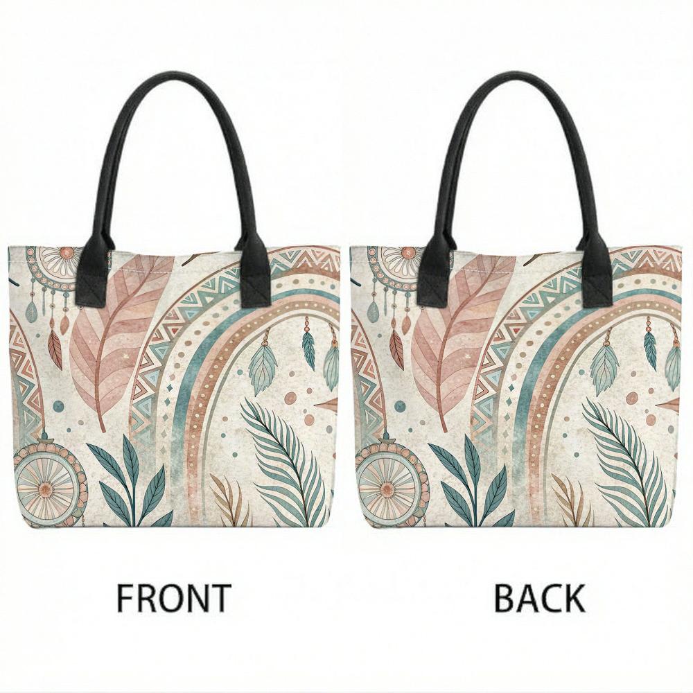  Bohemian Print Tote Bag Large Capacity Casual Shoulder Bag for Daily Use Travel Shopping