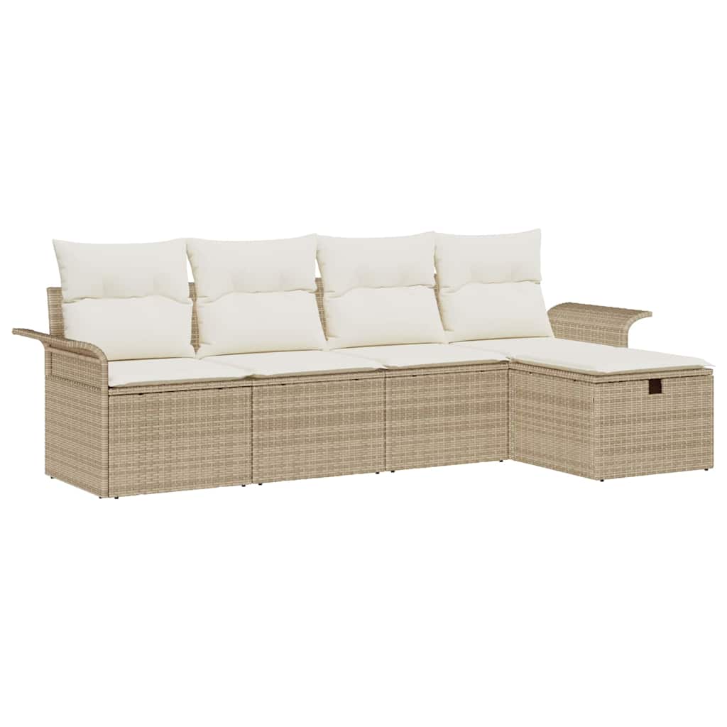 Garden Sofa Set with Cushions and Storage 5 pcs Beige Poly Rattan