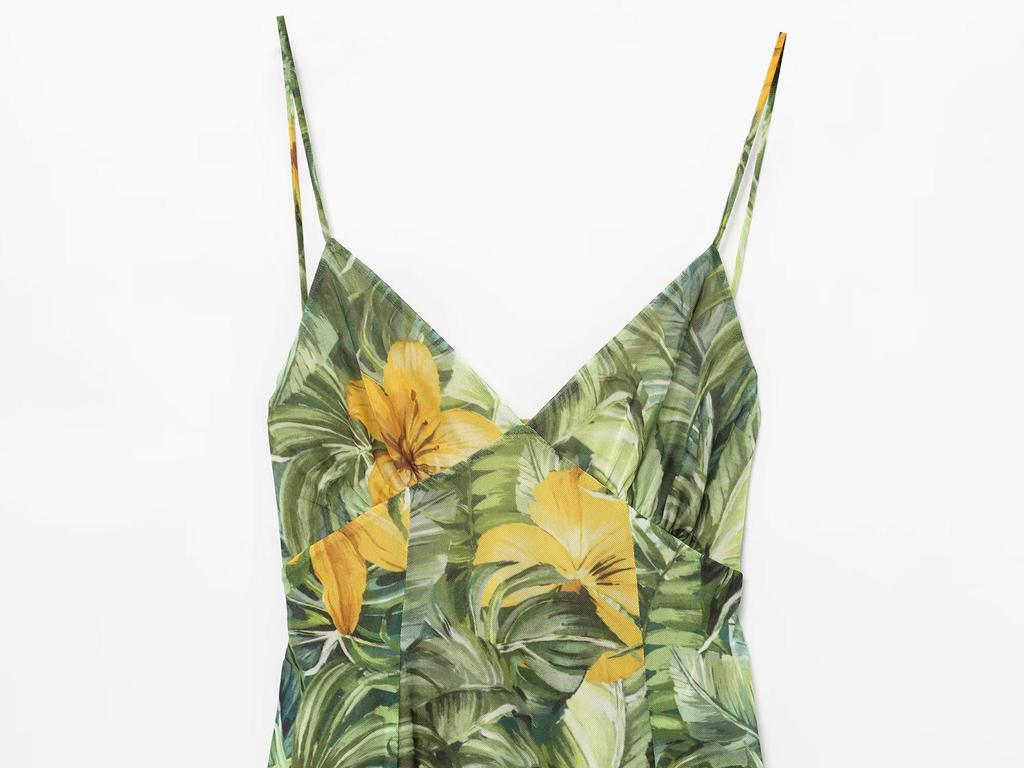 2025 European & American V-Neck Silk Print Sundress