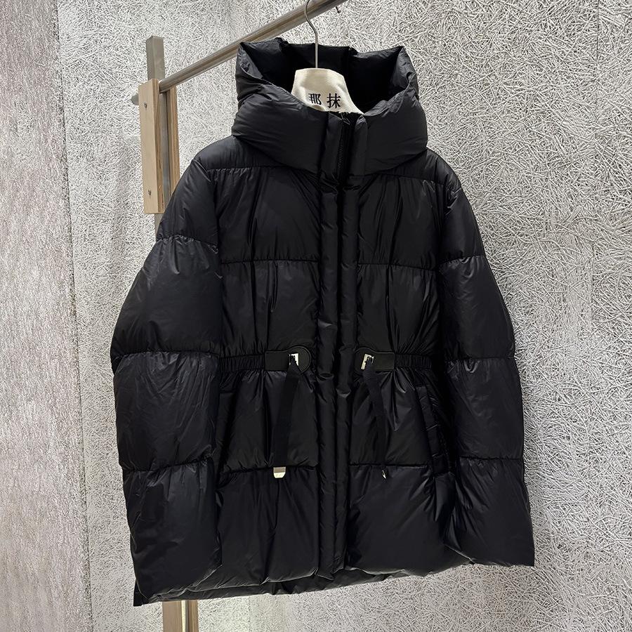 Winter Korean Version Loose Hooded Medium and Long Drawstring Waist Thick Temperament Warm Winter Down Jacket