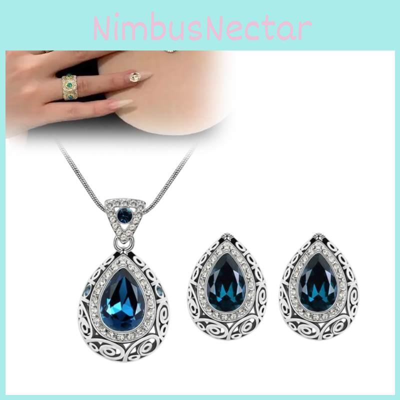 Multicolor Crystal Earring Necklace Pack With Alloy Material For Trendy Women