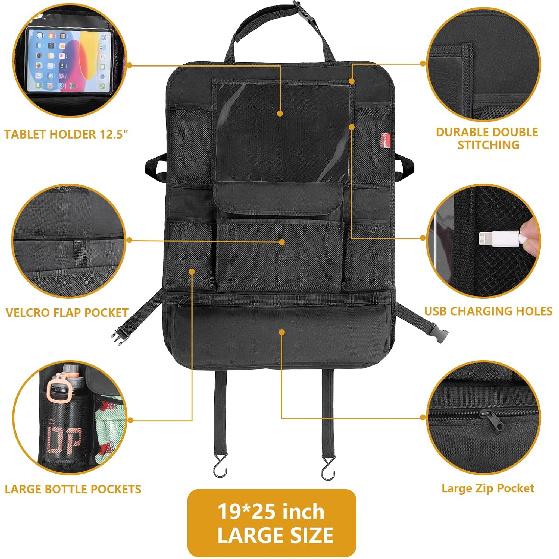 Car Seat Organizer With 13 In Tablet Holder, Waterproof Back Seat Protector, Kick Mats With 9 Storage Pockets, Interior And Travel Essentials, 2 Pack