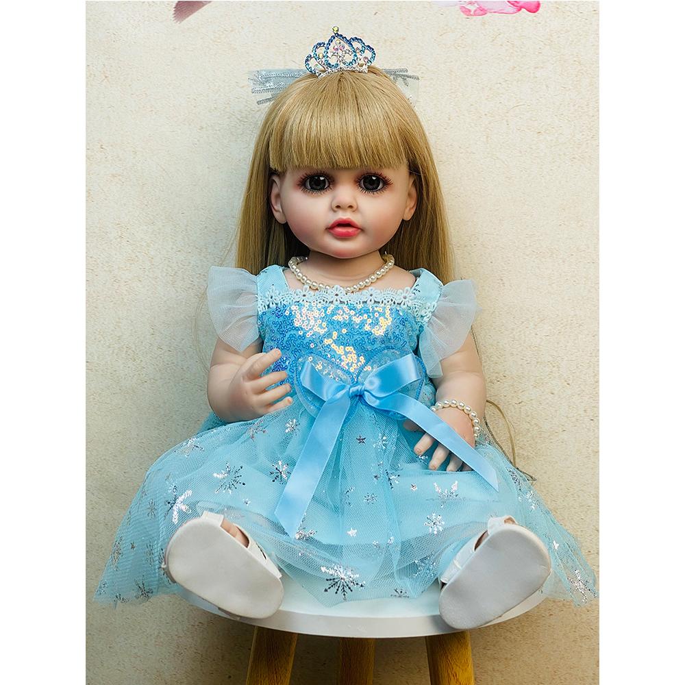 22inch Newborn Soft Silicone Vinyl Reborn Toddler Girl Doll Princess Betty with Long Gold Wig Hair Dolls Toy