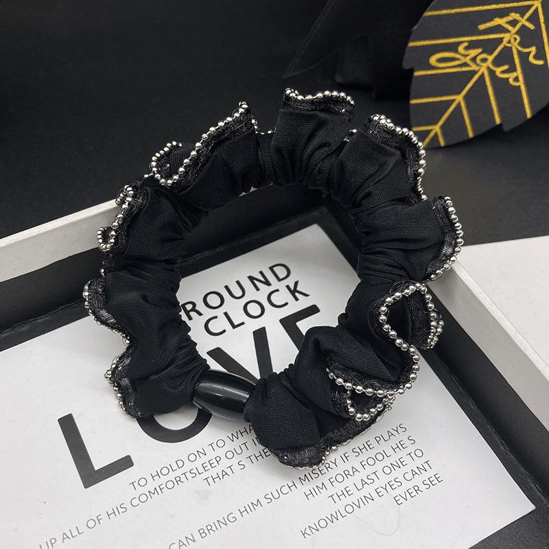 Elegant Retro Black-Silver Beaded Elastic Hair Tie for a Classy Look