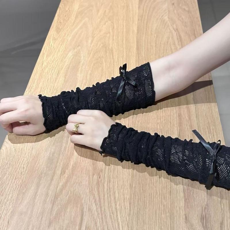 Y2K Lace Ruffle Fingerless Gloves Sheer Mesh Kawaii Lolita Accessories for Women JK Cosplay Party Daily Wear