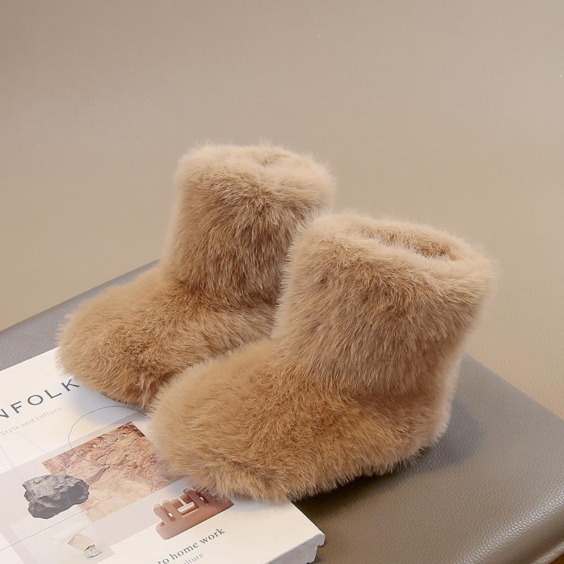 2025 Winter New Girls Fluffy Fluffy Fashion Children's Fluffy Shoes Boys Plush Boots Warm Short Boots Children's Shoes
