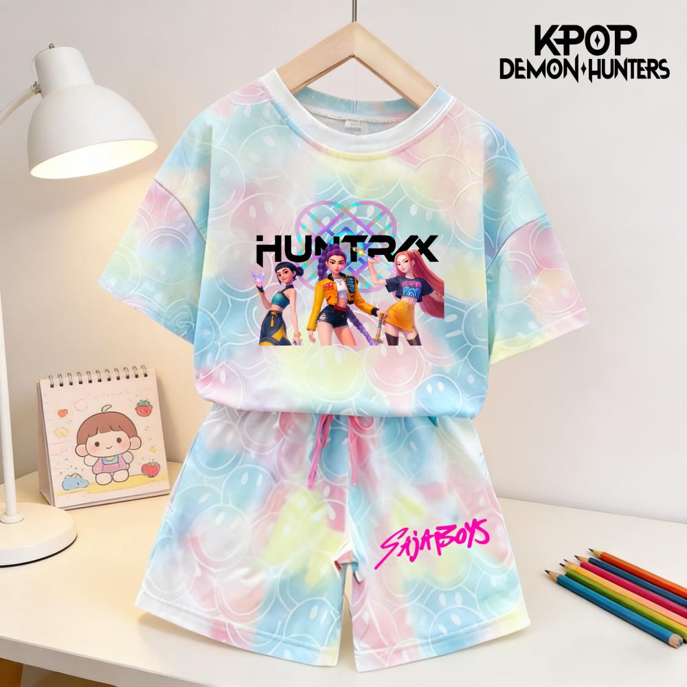 Sommar Demonjägare Leende Ansikte Flickor Barn 3D-tryckt Kortärmad T-shirt Tee Topp