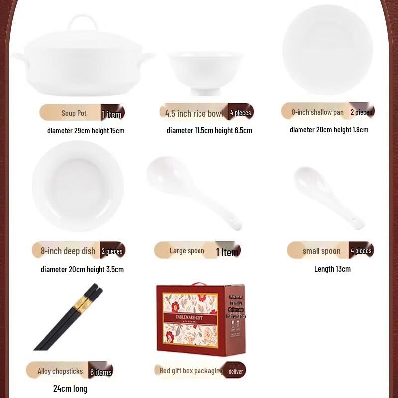 Jingdezhen Ceramic Pearl Crabapple Dinnerware Set 4-Person, 20-Piece with Soup Pot