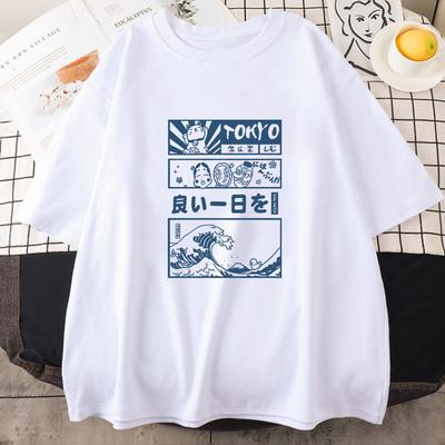 Japanese Kanji Cat Girls Tshirt WomenMen Soft Cartoon Teeshirt Cotton Short Sleeve High Quality Tshirt Streetwear Kawaii Tees