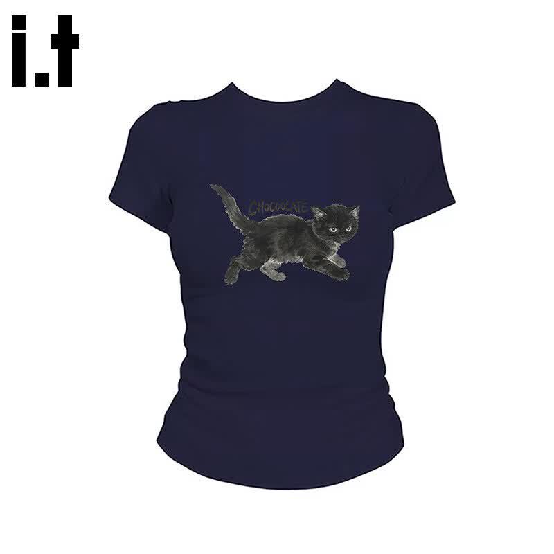 CHOCOOLATEit Cat Print Short Sleeve T-Shirt