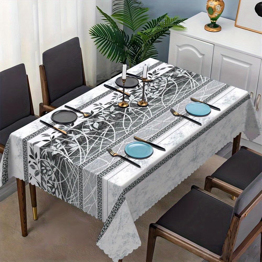 Modern Black & White Geometric Tablecloth,Abstract Lace & Leaf Print with Scalloped Edge, Stain Resistant for Dining Room & Chic