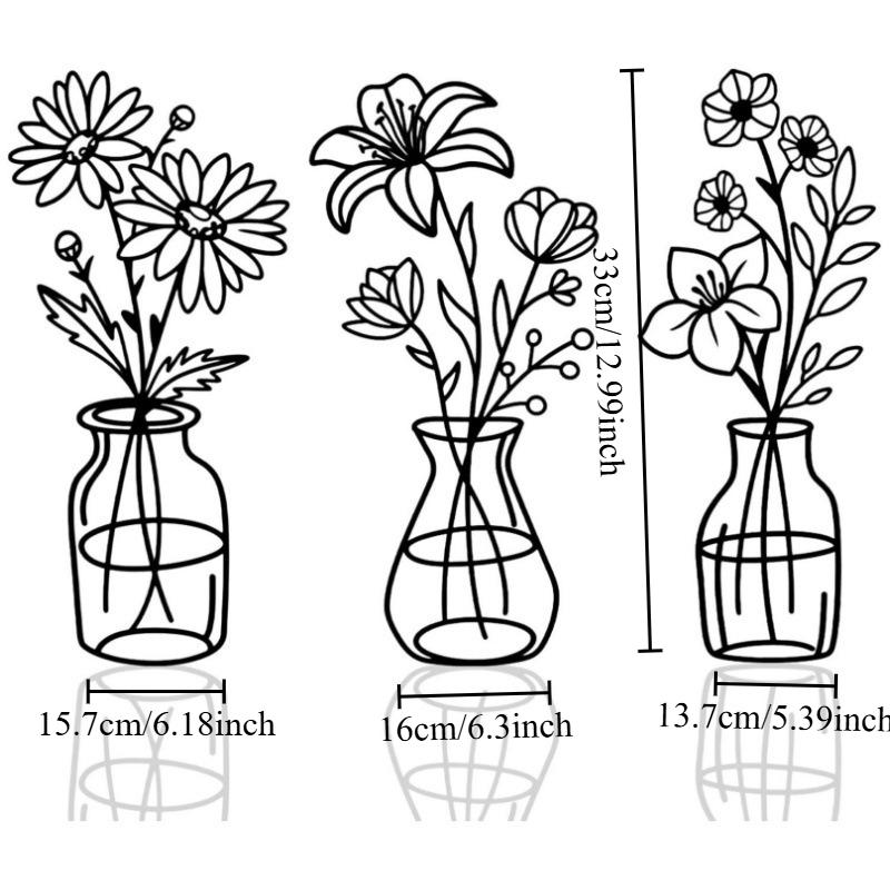 3-piece Metal Minimalist High Aesthetic Flower Wall Art Metal Vase Wall Decoration Rural Farmhouse Wall Decoration
