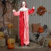 165 cm Life Size Halloween Animated Clown with Red Light Up Eyes, Sound Activated Moving Body, Scary Clown Halloween Decorations, Battery Operated