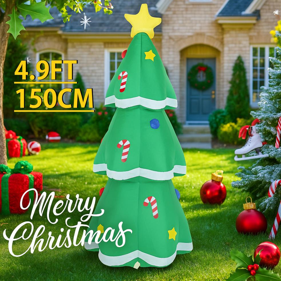 4.92FT Inflatable Toy Christmas Tree Candy Cane Xmas Yard Lawn Party Decorration with LED Lit Xmas Home Supplies Ornaments Gift